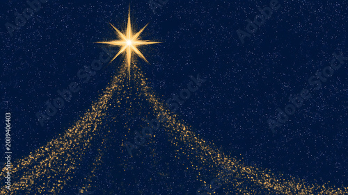 A star shining brightly in the dark blue night sky with gold sparkles