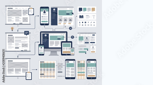 Responsive website wireframe and user interface design flowchart