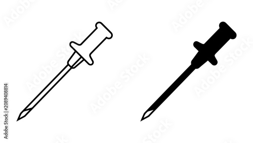 Photos Medical Needle Icon: Two distinct representations of a medical needle, one as an outline and the other as a solid silhouette, highlighting its essential form