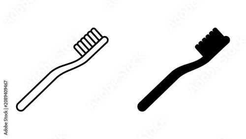 Bild auf Leinwand Toothbrush Icon Set: A simple and clean illustration of a toothbrush in both outline and filled black icon style, representing oral hygiene and dental care