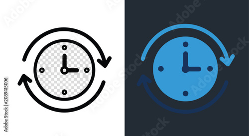Vector clock icons with time change arrows - Glyph solid icon - Editable modern style icon - Clipart, sticker - icon set - Clipart