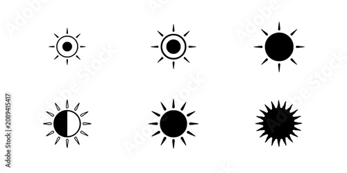 Suns with Varying Degrees of Illumination in a 2x3 Grid Featuring Sun, Icon, Design with Vector and Graphic Elements for Symbol