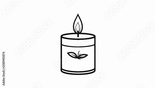 Cuadro en lienzo Simple lit candle with leaf design.