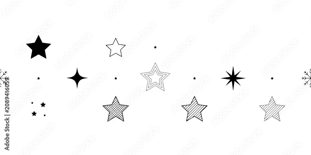 Fototapeta premium Stars in Various Shapes and Patterns Including Solid, Outlined, Dotted, and Striped Designs Featuring Star, Design, Illustration