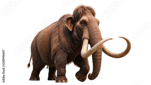Konstfotografi Isolated large hairy woolly mammoth standing with tusks, prehistoric animal, sid
