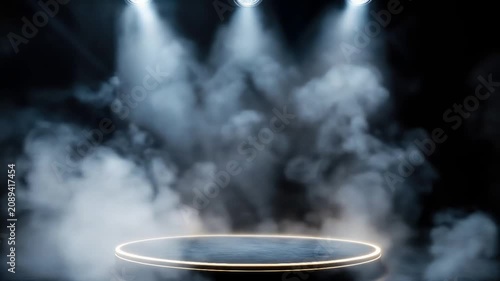 Dramatic stage with smoke and spotlights for events and performances