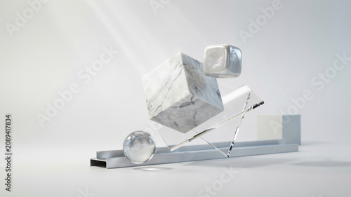 Geometric shapes, 3D metallic objects, silver cubes, industrial design elements, abstract still life 4k wallpaper