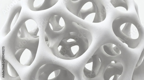 3D printed object, white lattice structure, porous material, futuristic design element