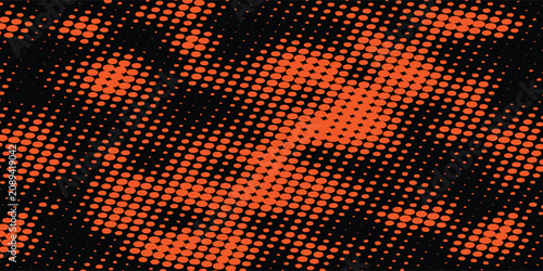 Canvas Print Abstract two-tone background with heavily distressed black halftone dots over a vibrant orange texture, creating a raw and urban grunge effect