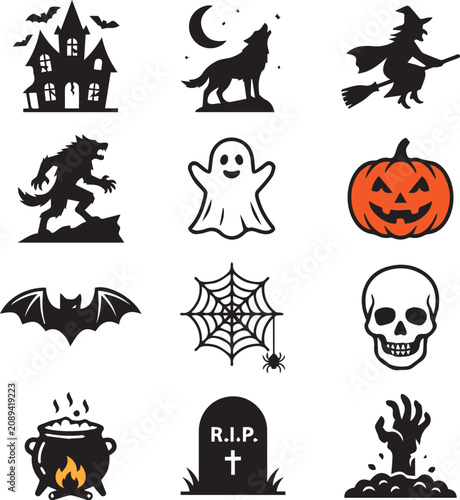 Halloween icon set spooky illustrations for seasonal designs and festive decorations