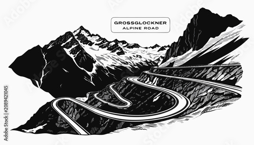 Bild auf Leinwand Very beautiful black and white realistic vector illustration of the Grossglockne