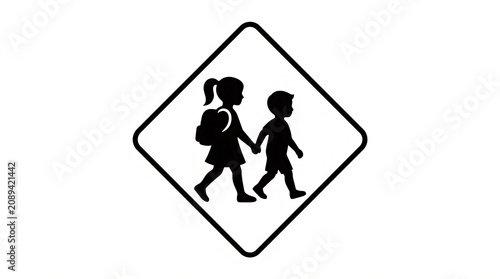 Fotografía Children crossing school zone diamond sign icon