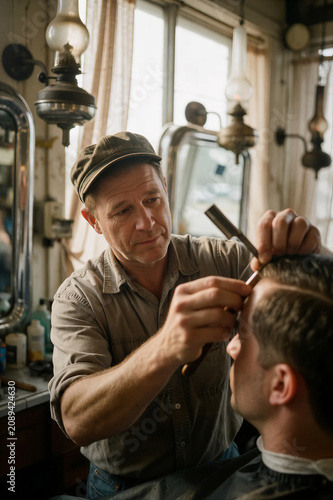 Classic Barber Shop Scene with Vintage Atmosphere