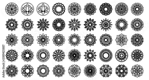 Hand Drawn Mandala Ornament Collection Black Round Lace Floral Vector Elements