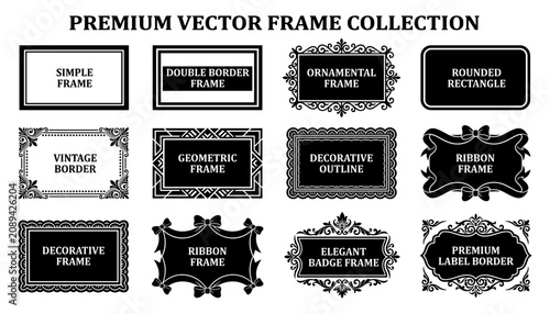 Frames Vector Set with Vintage, Ornate, and Ribbon Label Designs for Decorative Typography and Layout