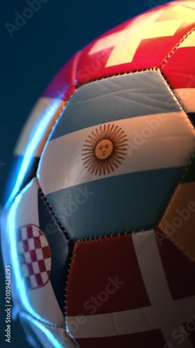 Vertical Rotating Soccer Ball with World Flags Focused on Argentina