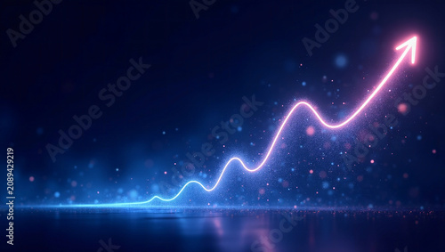 Futuristic Investment Growth Background with Glowing Financial Chart - Blue and Purple Tones - Copy Space on the Left