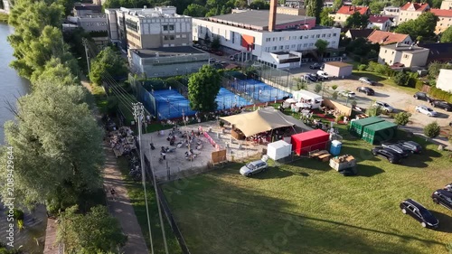 Waterfront party drone shot