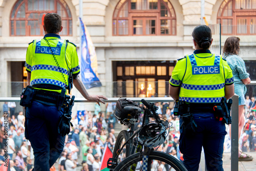 Police Force Patrolling During a Protest
