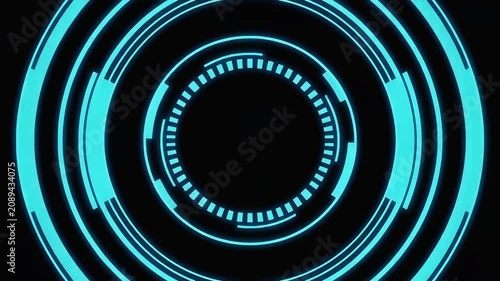 Futuristic Blue HUD Circular Interface Animation on Black Background