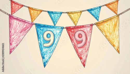 Festive Flag Garland with Number 99 for Birthday and Anniversary Party