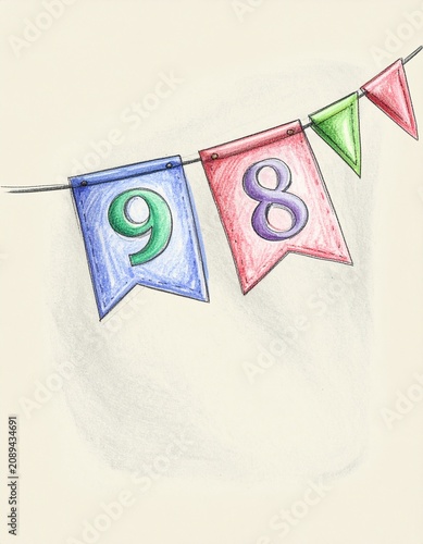 Festive Flag Garland with Number 98 for Birthday and Anniversary Party