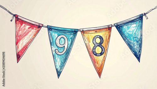 Festive Flag Garland with Number 98 for Birthday and Anniversary Party
