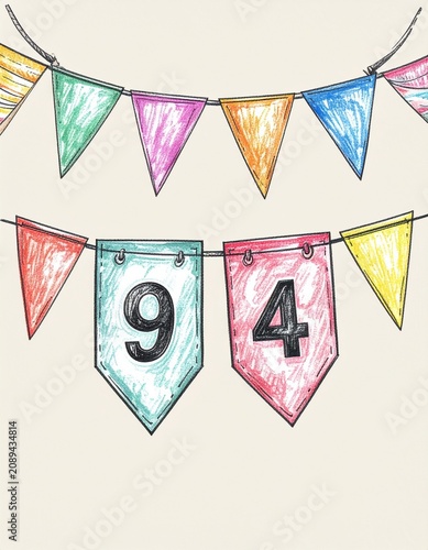 Festive Flag Garland with Number 94 for Birthday and Anniversary Party
