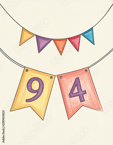 Festive Flag Garland with Number 94 for Birthday and Anniversary Party