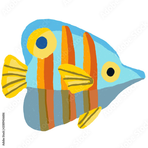 Cute Colorful Tropical Fish Cartoon Illustration in Hand Drawn Flat Style