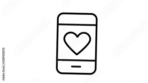 Mobile Phone Smartphone Love Heart Message Animated Icon. Clean linear animated icon of phone mockup display centered with large heart vector symbol, depicting mobile dating connection.
