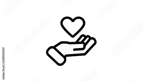 * **Title:** Charity Care Donation Help Hand Giving Heart Animated Icon. Warm animated line icon featuring open hand holding heart symbol, conceptualizing charity donation support, voluntary.