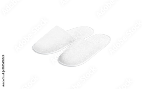 Blank white home slippers mockup png, transparent background, 3d rendering. Empty fluffy soft flip-flops for domestic or hotel mock up cut out. Clear cozy clog or mule slipers pair template.