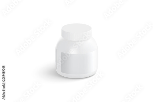 Blank white small protein can mockup png, transparent background, 3d rendering. Empty casein plastic pack with label mock up cut out. Clear conservation tin for nutrient whey or powder template.