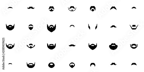 Beards and Mustaches in Various Styles and Shapes, Black and White Vector Illustrations Featuring Beard, Mustache, Facial Hair