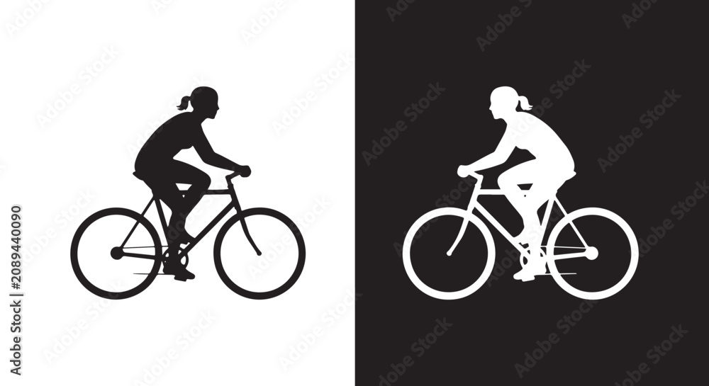 Obraz premium Cyclist duel flat design vector illustration: Solid vector icons - Clipart, sticker - icon set - Editable modern style icon