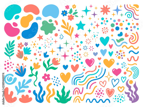 Colorful abstract shapes and symbols.