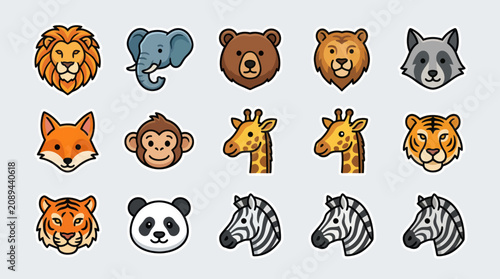 Canvas Print Animal faces collection icons