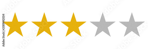 Three star rating, Yellow gray review icons, Customer feedback symbol