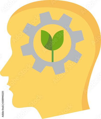 Human mind concept illustrates ecological awareness, sustainable solutions, growth within cognitive process.