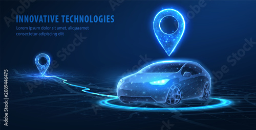 Foto Smart car location connected with a pin icon by a line