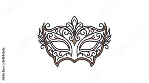 Tableau sur toile An ornate masquerade mask with floral designs and feathers on a white background in 20260701