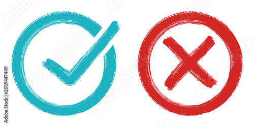 Vintage Check and Cross Icon Set Vector, Colorful Approval and Rejection Symbols Collection