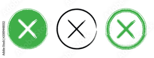 Vintage Cross Mark Icon Set Vector, Green and Black Cancel Symbols