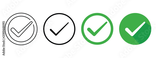 Check Mark Icon Set Vector, Minimal Outline and Solid Tick Symbols for User Interface Design
