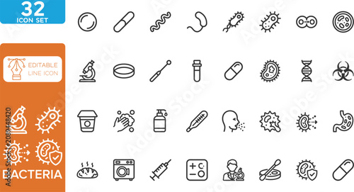 Fotografía Bacteria line editable Icons set