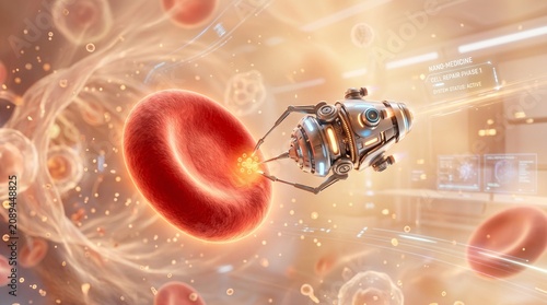 Metallic nanobot using lasers to repair a single red blood cell