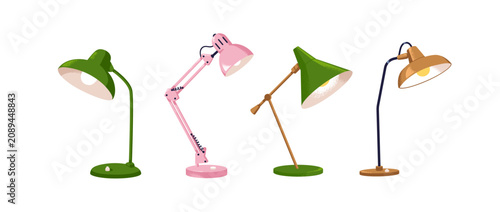 Desk lamps for work and study rooms. Electric illumination for office, school...
