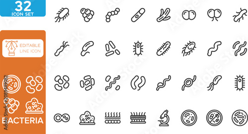 Tableau sur toile Bacteria line editable Icons set