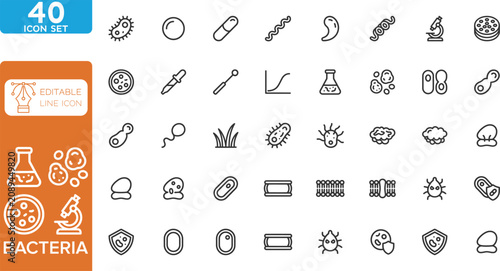 Tableau sur toile Bacteria line editable Icons set